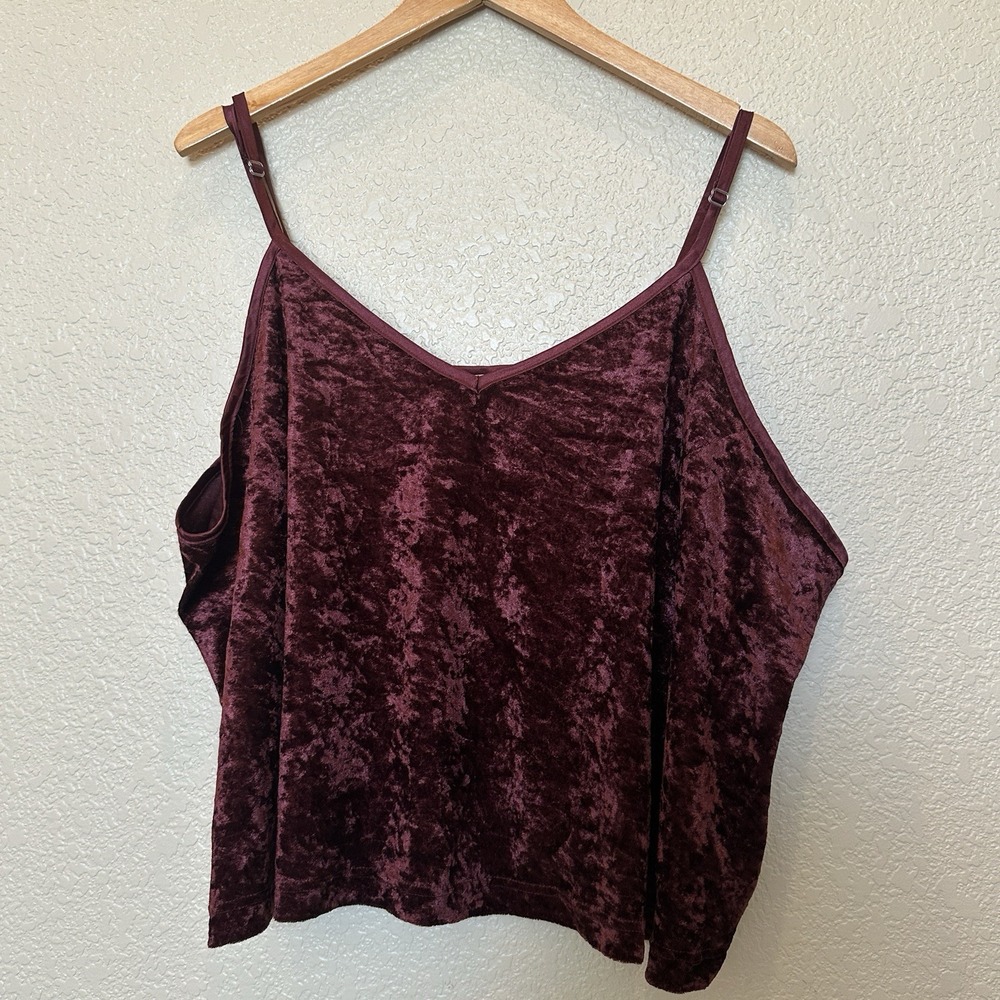Lane Bryant Intimates Crushed Velvet Cami Tank Top 26/28 Dark Red Maroon